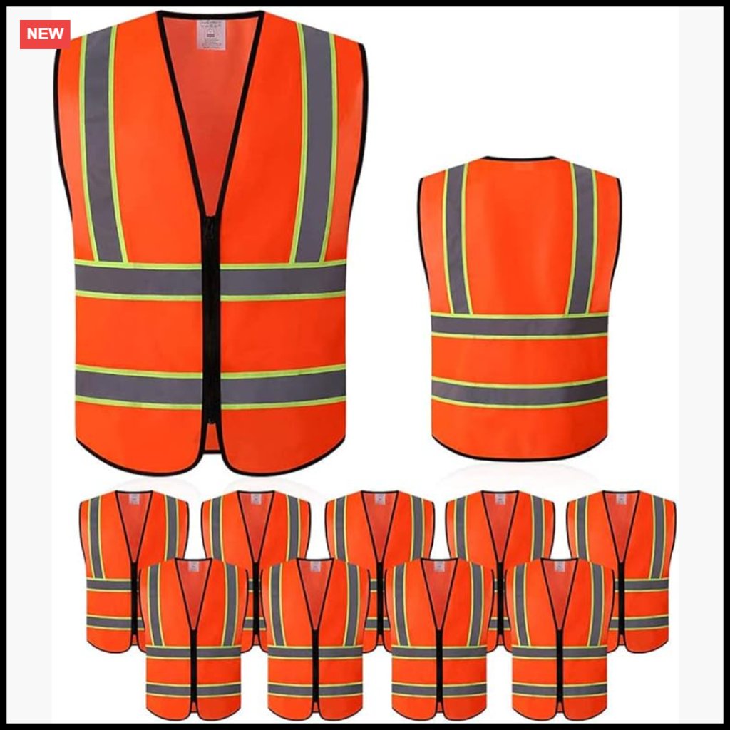 High Visibility Safety Vest With Reflective Strips Zipper Closure Industrial